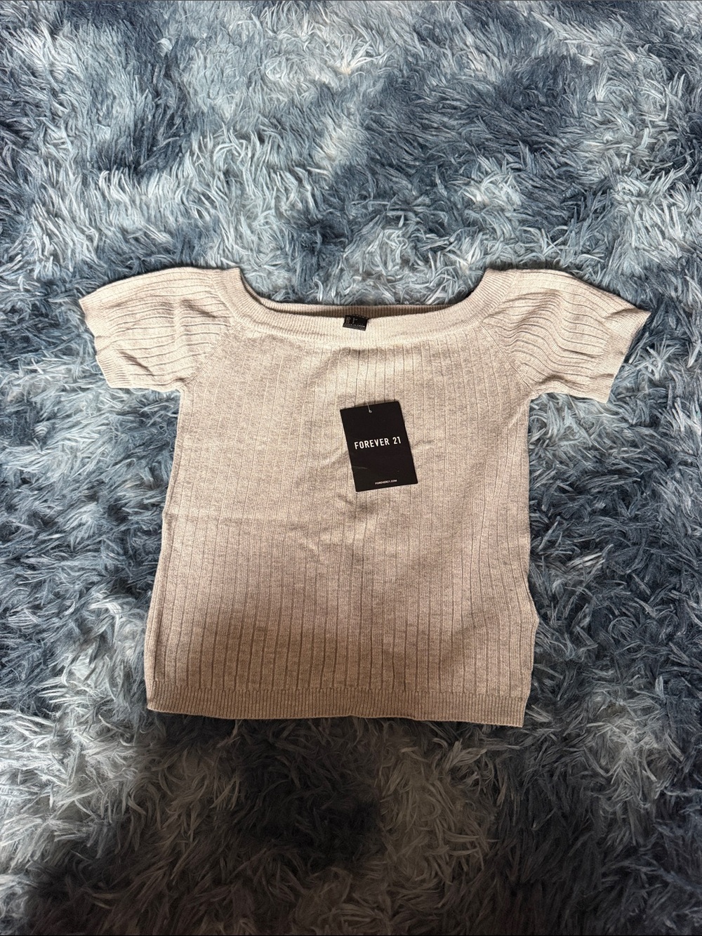Grey Ribbed Off Shoulder Crop Top